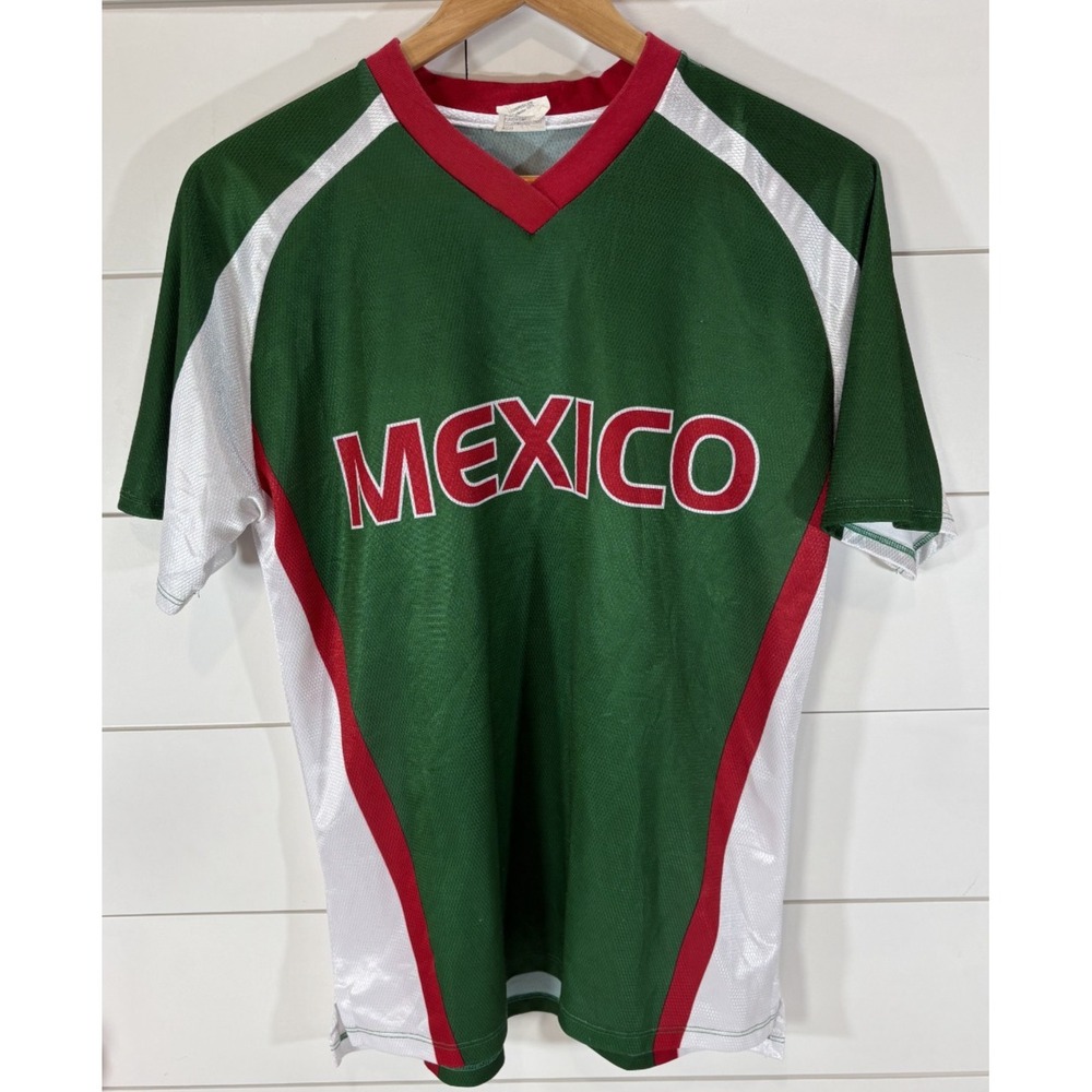 Vintage Green Red White Mexico Jersey V-Neck Soccer Made in Mexico Size Small S